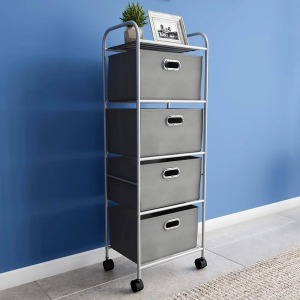 Lavish Home 4 Fabric Drawer Rolling Storage Cart, Grey