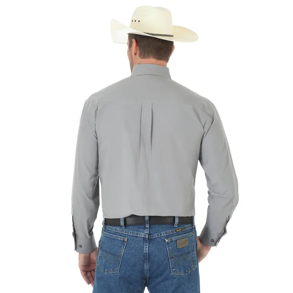 Wrangler Men's George Strait Long Sleeve Button Down Solid Shirt (Size: LT ) Grey