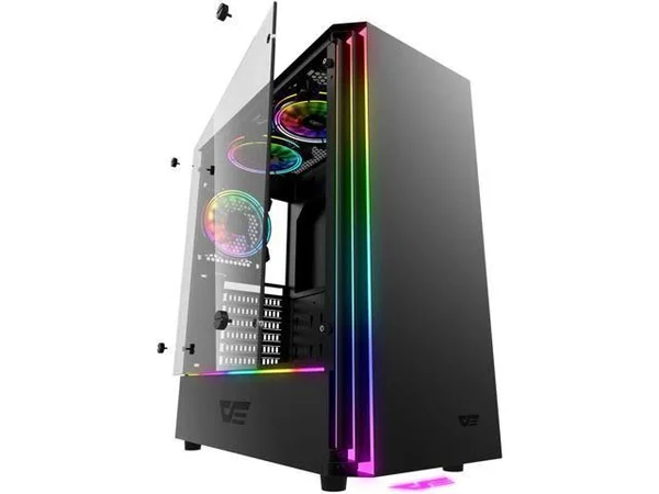 darkFlash J11 Black ATX Mid-Tower Desktop Computer Gaming Case USB 3.0 Ports Tempered Glass Windows with 1pcs 120mm LED MR12 RGB
