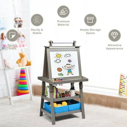 Costway 3 in 1 Double-Sided Storage Art Easel-Gray