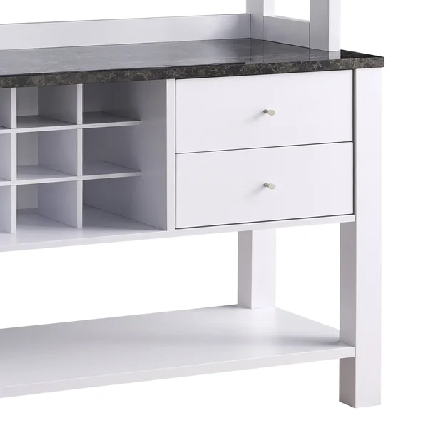 Benjara Bm208906 Wooden Frame Bakers Cabinet with 2 Drawers and Wine Rack, White