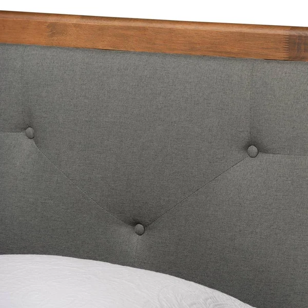 Baxton Studio Saul Mid-Century Modern Fabric Upholstered and Finished Wood Platform Bed Dark Grey & Walnut Brown - Twin