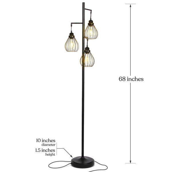 Brightech Teardrop - Floor Lamp Matches Industrial - Farmhouse & Rustic Living Rooms – Standing Tree Lamp with 3 Elegant Cage