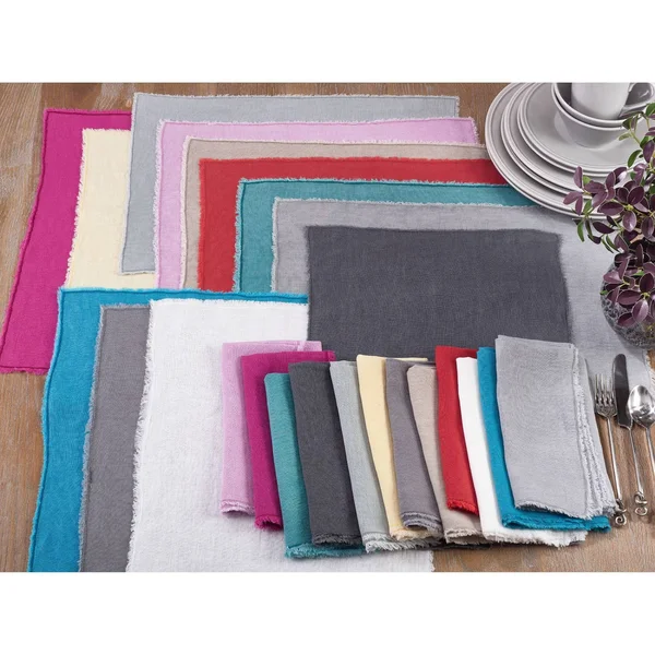 Saro Fringed Stone Washed Placemat (Set of 4), Yellow