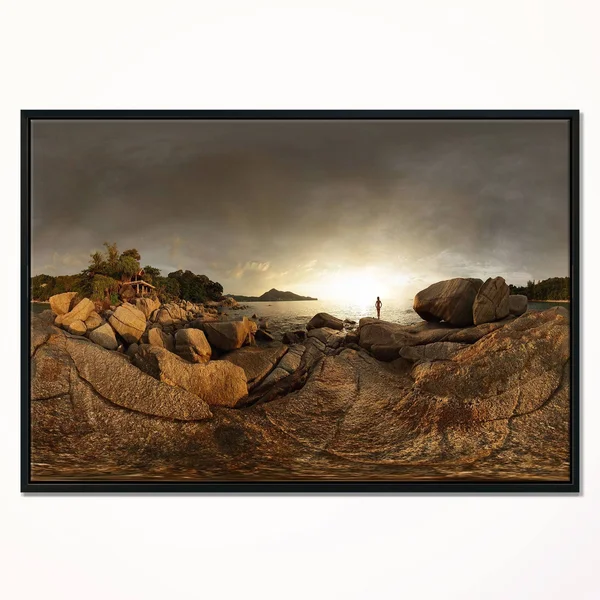 Designart 'Brown Rocky Forest Panorama' Landscape Framed Canvas Art Print - 40 in. Wide x 30 in. High