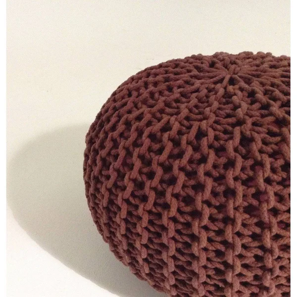 Gfurn Handmade Round Knitted Pouf, Marsala, 50x35cm