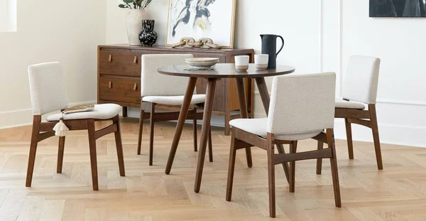 4 Person Round Dining Table, Solid Walnut, Article Sedo Modern Furniture