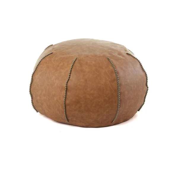 Gold Medal Luxe Faux Leather Beaded Pouf Ottoman