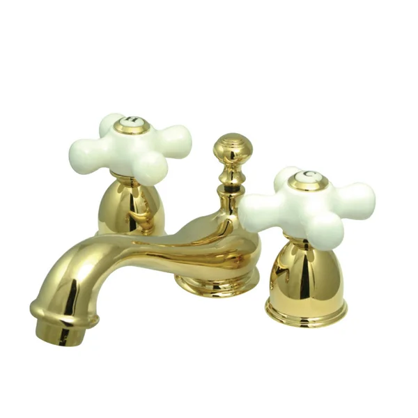 Kingston Brass KS3952PX Restoration Mini Widespread Lavatory Faucet with Brass Pop-Up, Polished Brass
