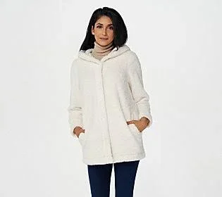 Denim & Co. Active Sherpa Long Sleeve Jacket with Hood, Size X-Small, Natural