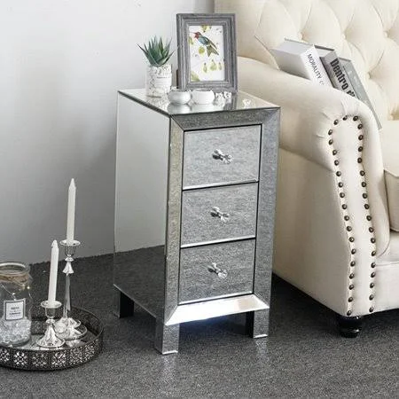 Ktaxon Contemporary Regency Glamour Style Mirrored 3-Drawers Nightstand Bedside Table Hollywood - Size: 12\W x 24\H