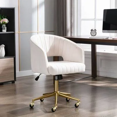 Modern Fabric Upholstered Velvet Home Office Chair - Swivel Height/Tilt Adjustable Task Chair with Golden Base Everly Quinn Uphol