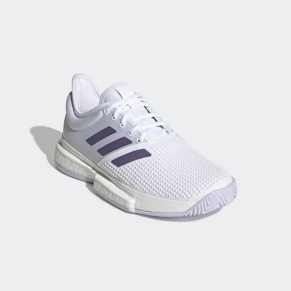 Adidas Women's SoleCourt Tennis Shoes (White/Tech Purple/Legacy Purple)
