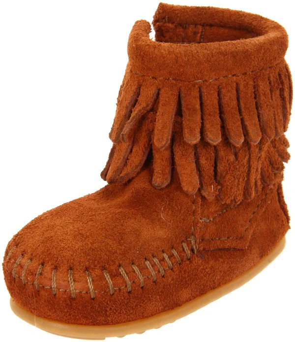 Minnetonka Side Zip Double Fringe - Brown Suede 12
