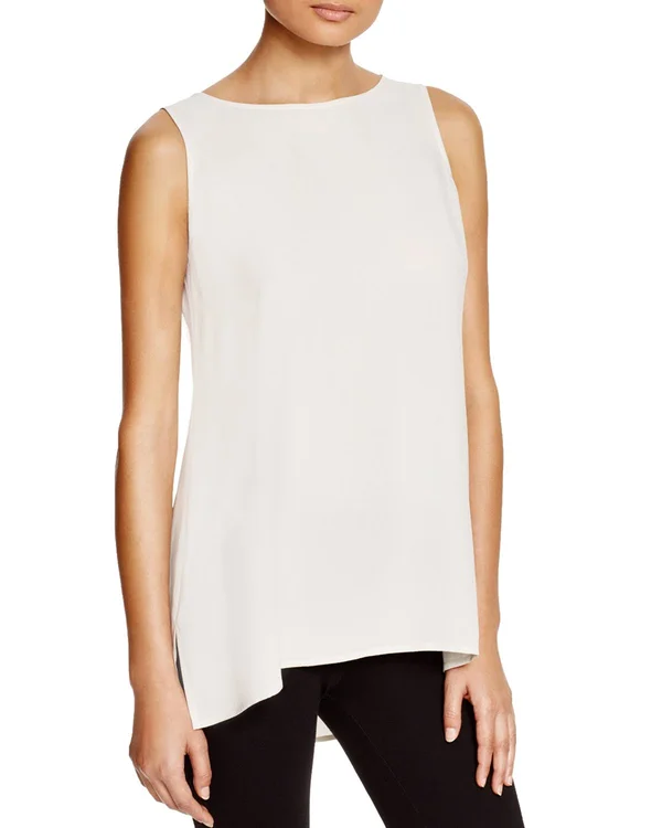 Eileen Fisher System Long Shell in Silk Georgette Crepe - Black - Xs