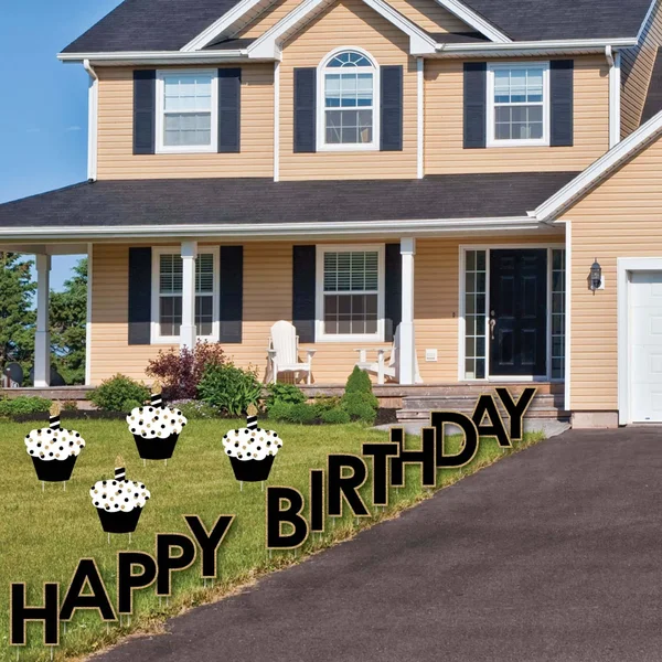 Adult Happy Birthday - Gold - Yard Sign Outdoor Lawn Decorations - Happy Birthday Yard Signs, 14.5 inches x 19 inches