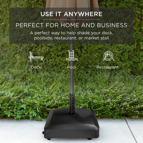 Best Choice Products Fillable Mobile Patio Umbrella Base Heavy Duty Market Stand w/ 4 Wheels - 2 Locks, 137lb Capacity - Black