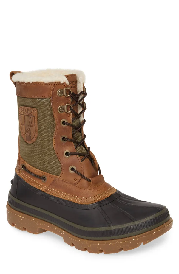 Men's Sperry Ice Bay Tall Waterproof Snow Boot Brown/ Olive