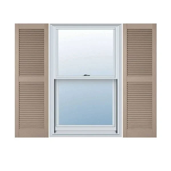 18 inchw x 71 inchh Lifetime Vinyl - Custom Straight Top Center Mullion, Open Louver Shutters, Wicker