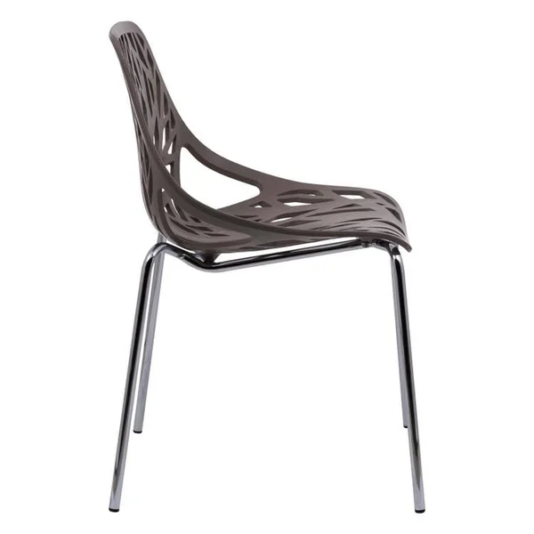LeisureMod Modern Asbury Dining Chair with Chromed Legs Taupe