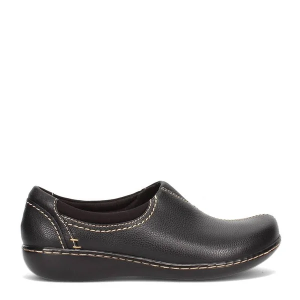 Clarks Collection Leather Slip-On Shoes- Ashland Joy - Size 7 WW, Black