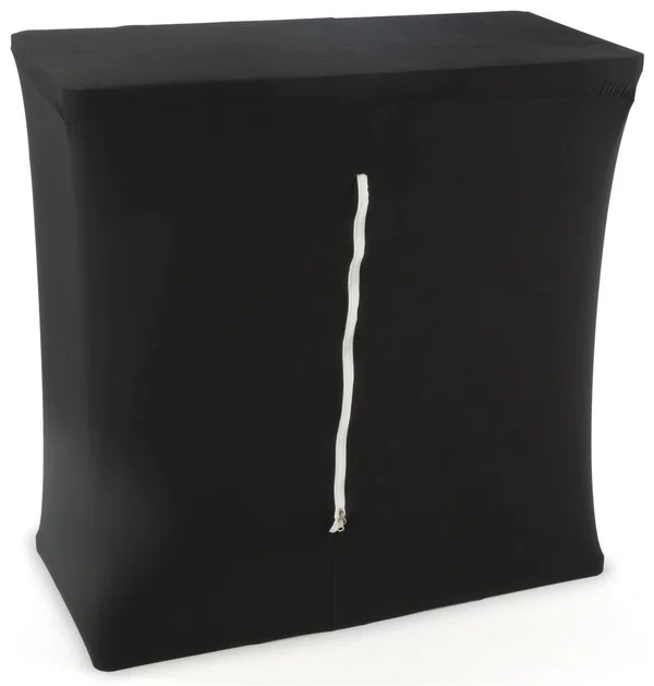 Portable Trade Show Counter Kiosk with Pop Up Stand - 38x22W x 38.5x22H, Stretch COVER, Wheeled Case