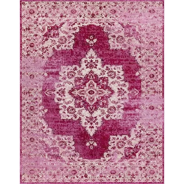 Unique Loom Charm Modern Area Rug 9& x 12& Rectangle Pink/Ivory