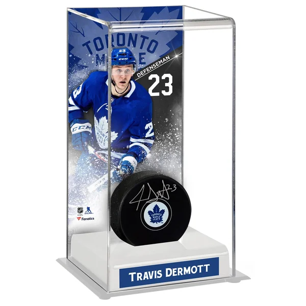 Fanatics Authentic Travis Dermott Toronto Maple Leafs Autographed Puck with Deluxe Tall Hockey Case