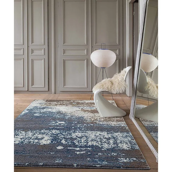MDA Home Milan Cream/Turquoise Polypropylene Area Rug - 7&8x22 x 10&8x22