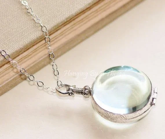 Solid Sterling Silver Round Locket - Double Sided Clear Glass Locket, Bubble Locket, Keepsake, Heirloom, Large Round Locket Necklace, G