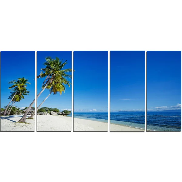 Designart 'Palms Bent to Beautiful Vacation Beach' 4 Piece Photographic Print on Wrapped Canvas Set