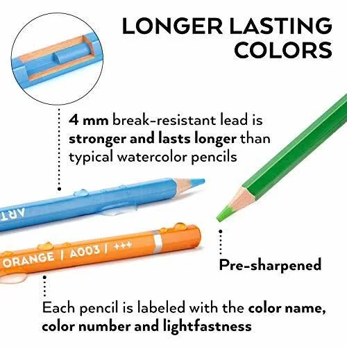 Arteza Professional Watercolor Pencils for Adults Kids - Set of 120, Water-Soluble Colored Pencils for Coloring, Blending