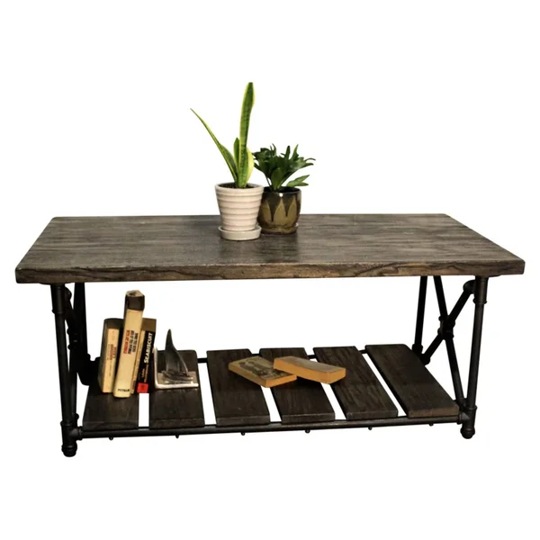 Furniture Pipeline Houston Industrial Chic Coffee Table - Black Steel with Dark Brown Stained Wood