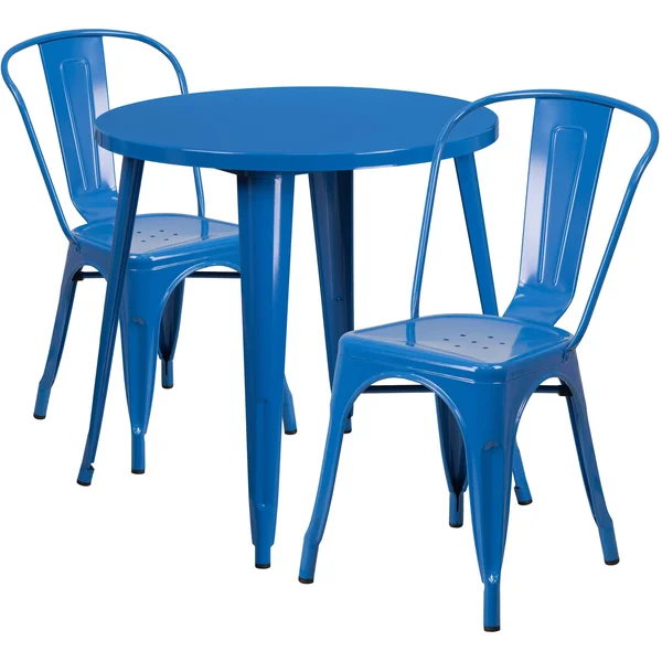 Flash Furniture 30&& Round Metal Indoor-Outdoor Table Set with 2 Cafe Chairs/White