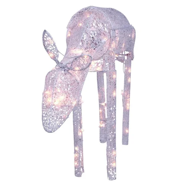 Northlight 42x22 3-D Glitter Animated Feeding Doe Reindeer Lighted Christmas Yard Art Decoration - Clear Lights