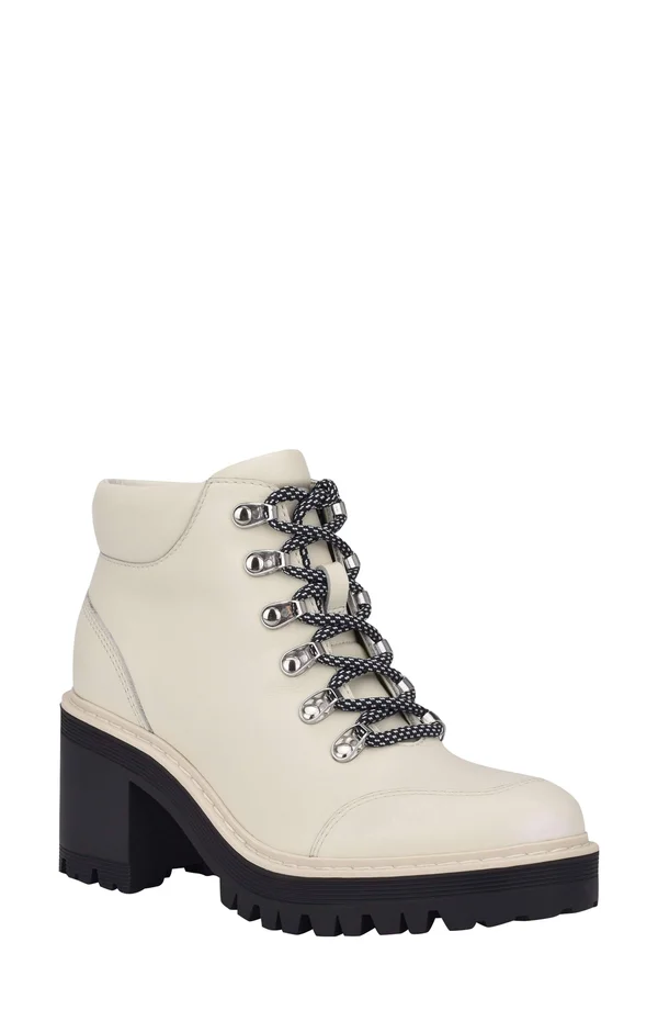 Women's Marc Fisher Ltd Waldo Lace-Up Platform Bootie - 7.5 M - Black Leather
