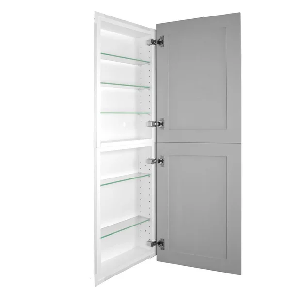 WG Wood Products Silverton 14 in. x 44 in. x 4 in. Frameless Recessed Medicine Cabinet/Pantry, White Box and Primed Gray Door