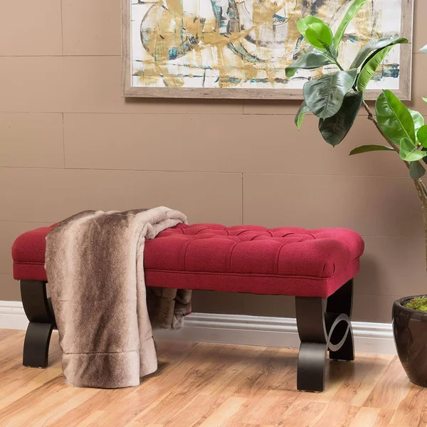 Colette Deep Red Tufted Fabric Ottoman Bench