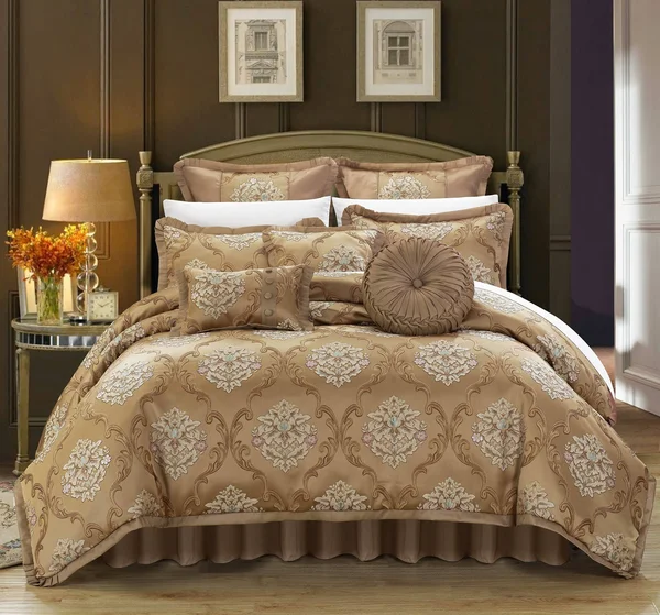 Chic Home Aubrey 9 Piece Comforter Set Jacquard Bedding Gold, Queen