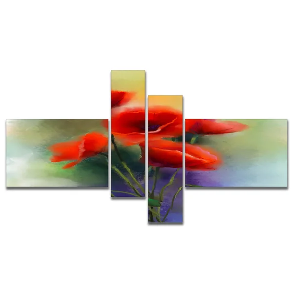 Designart 'Watercolor Red Poppy Flowers ' Floral Canvas Art Print - 60 in. Wide x 32 in. High - 5 Panels