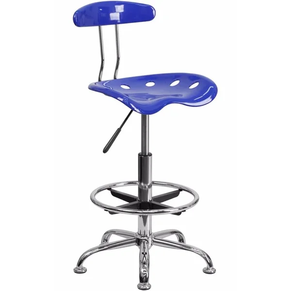 Offex Chrome Drafting Stool with Tractor Seat - Blue