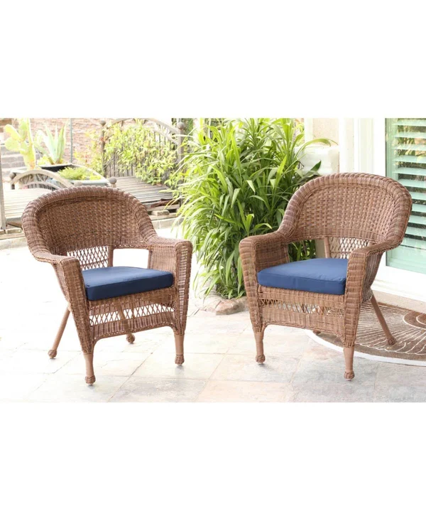 Jeco W00207-C-FS011 Black Wicker Chair with BlueCushion