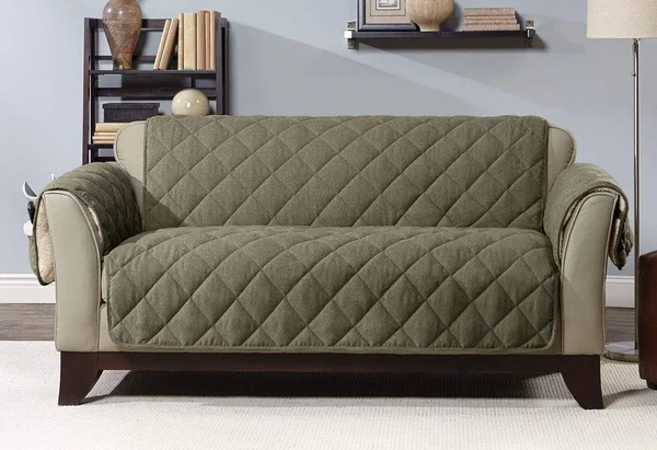 Flannel/Sherpa Loveseat Furniture Cover Loden - Sure Fit