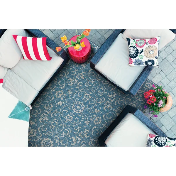 Dream Decor Rugs Carriage House Morning Glory/Navy-Ivory Indoor/Outdoor Area Rug - 5&10 x 9&2 - Beige