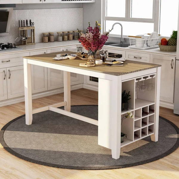 Furniture of America Biaz Rustic White 63 inch Kitchen Island