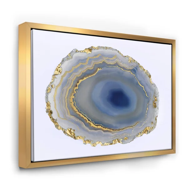 Designart 46x22 x 36x22 Golden Water Agate Fabric Canvas Wall Art in Blue