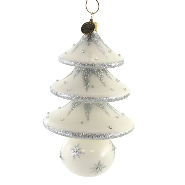 Blu Bom Christmas Tree Drop on A Ball. Glass Ornament Silver White Tannenbaum 128004 - Size: 6.25 H x 3.50 W x 3.50 D