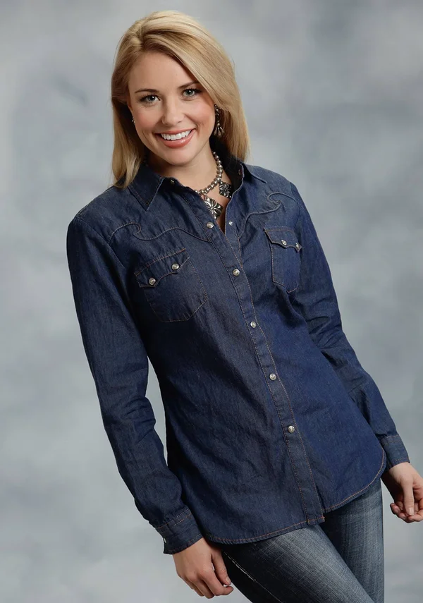 Roper Western Shirt Womens L/S Denim Snap Blue 03-050-0594-6030 BU