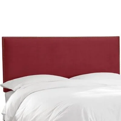 Nail Button Border Upholstered Panel Headboard Wayfair Custom Upholstery Size: Queen, Upholstery: Velvet Berry, Nailhead Finish