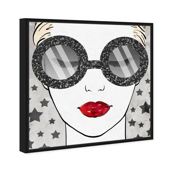 Oliver Gal 'Sequins Shades and Stars' Fashion and Glam Wall Art Framed Canvas Print Accessories - White, Red - 30 x 30 - Black